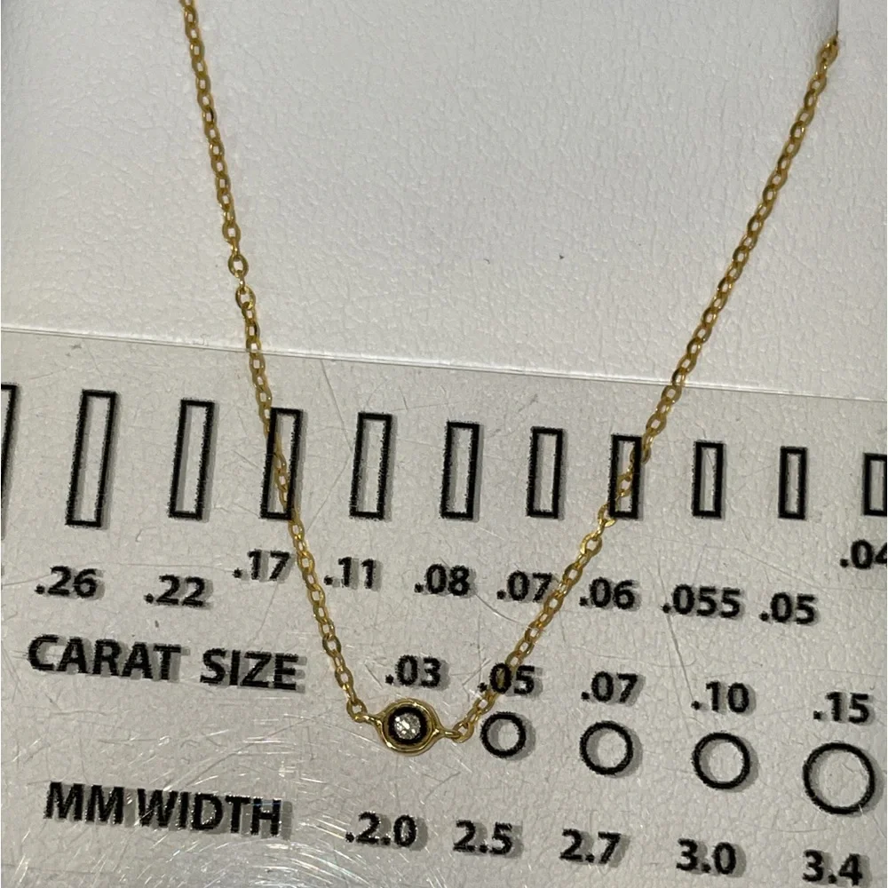 Solid 14K Yellow Gold Natural Diamond Solitaire XS Bezel Necklace Minimalist - Picture 6 of 13